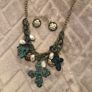 Rustic cross necklace & earrings